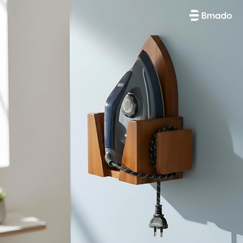 Bmado Premium Multi-Purpose Polished Wooden Iron Press Holder | Durable Wooden | Wall-Mounted Iron Stand with Cable Organizer | Durable Wooden Holder for Laundry Room - Image 3