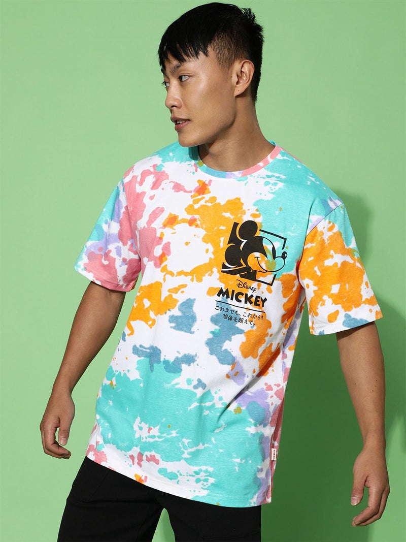 Veirdo® Men's Pure Cotton Oversize Fit Round Neck Half Sleeves Original Diney's Mickey Merch Tie-Dye Multicolor T-Shirt (VD_OS_ST3008_TD_M) - Image 3