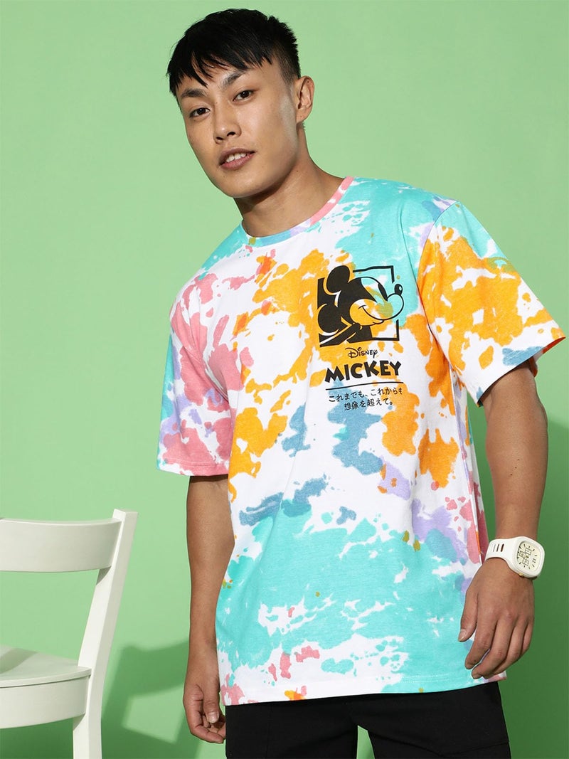 Veirdo® Men's Pure Cotton Oversize Fit Round Neck Half Sleeves Original Diney's Mickey Merch Tie-Dye Multicolor T-Shirt (VD_OS_ST3008_TD_M) - Image 5