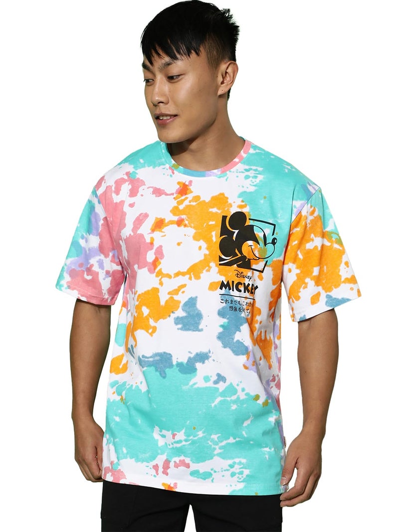 Veirdo® Men's Pure Cotton Oversize Fit Round Neck Half Sleeves Original Diney's Mickey Merch Tie-Dye Multicolor T-Shirt (VD_OS_ST3008_TD_M) - Image 1