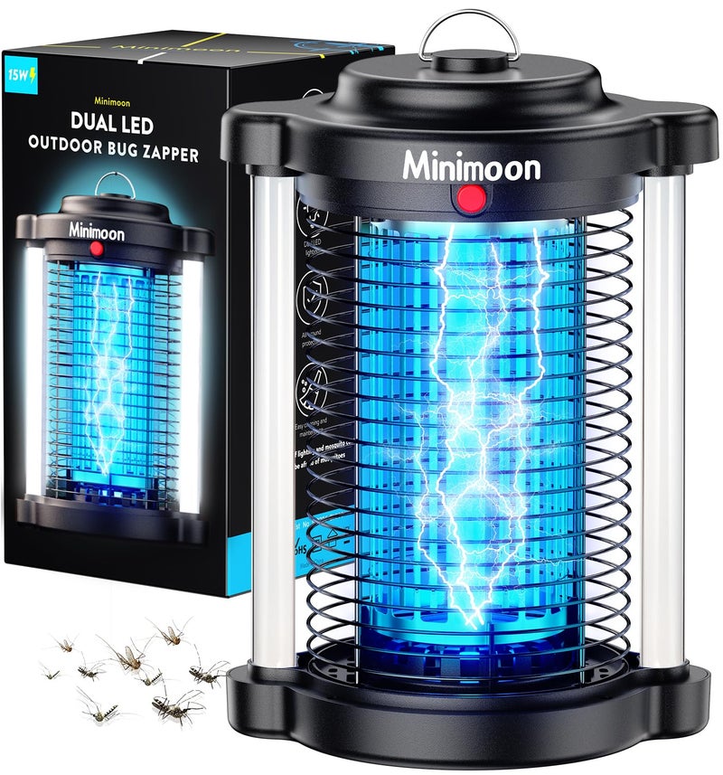 Minimoon Bug Zapper Outdoor, Upgraded Mosquito Zapper with Dual LED Light, 4200V Fly Zapper, 15W Electric Fly Traps Outdoor, IPX4, 8.2Ft Cord, Insect Trap for Yard, Backyard, Patio - Image 1
