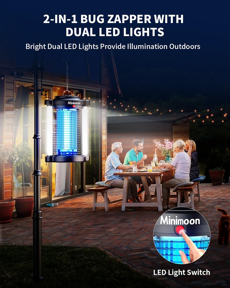 Minimoon Bug Zapper Outdoor, Upgraded Mosquito Zapper with Dual LED Light, 4200V Fly Zapper, 15W Electric Fly Traps Outdoor, IPX4, 8.2Ft Cord, Insect Trap for Yard, Backyard, Patio - Image 2