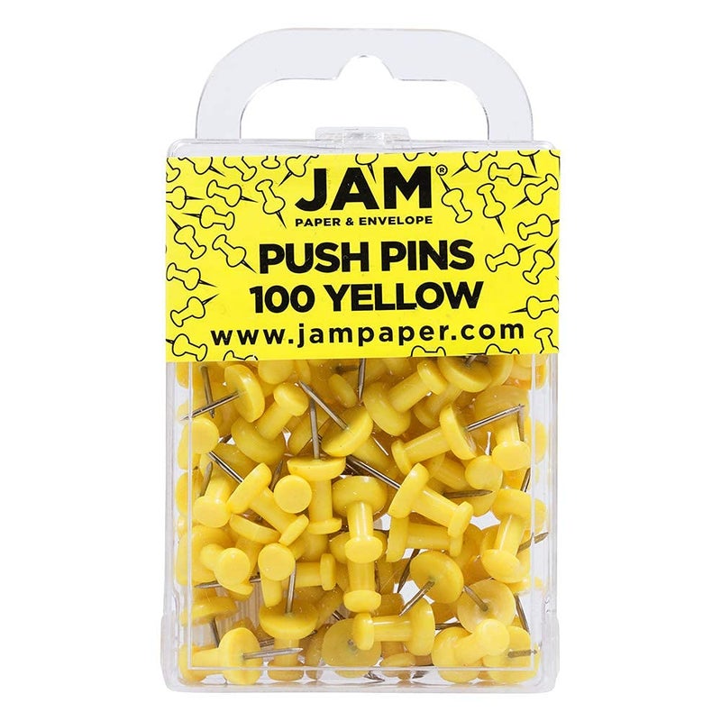 JAM PAPER Colorful Push Pins  Yellow Pushpins  100Pack
