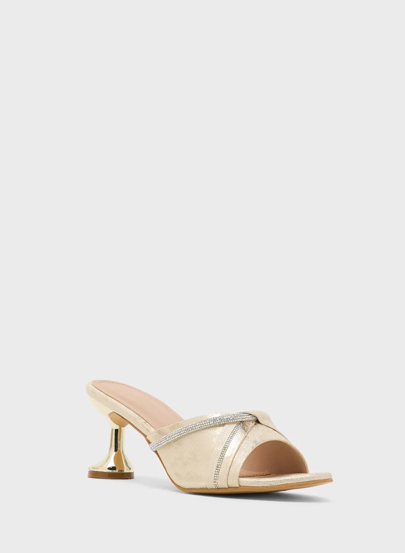 Pink Step Heeled Occasion Sandal