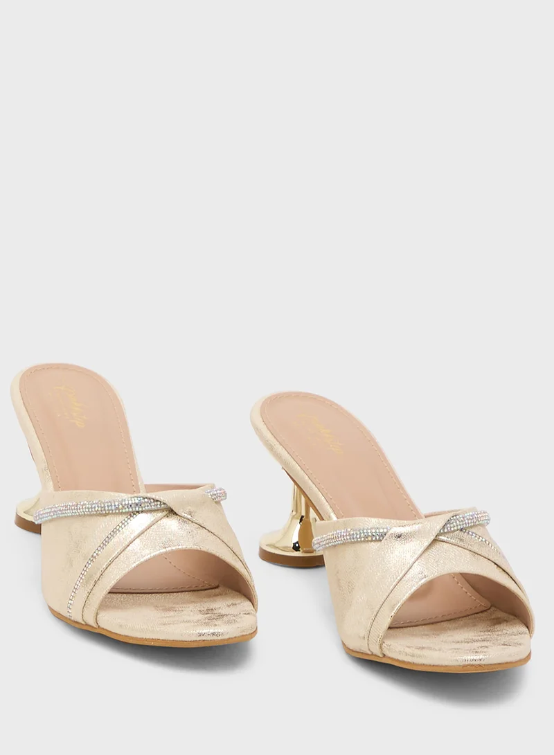 Pink Step Heeled Occasion Sandal