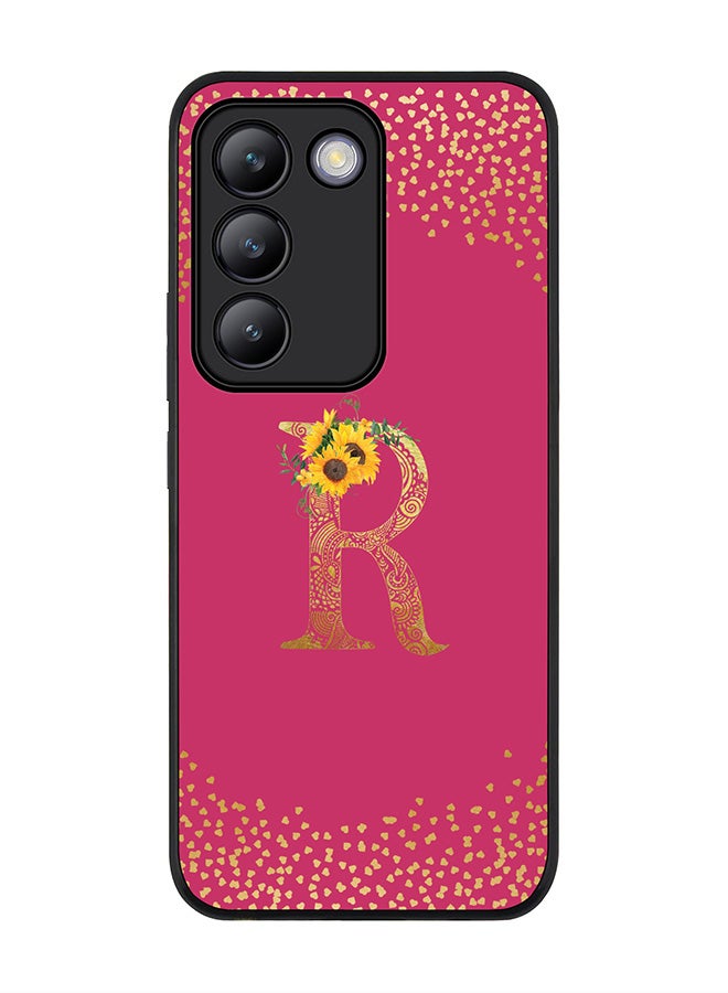 Stylizedd Rugged Black edge case for Vivo V30 Lite 5G, Cover Custom Monogram Initial Letter Mandala Floral Pattern Alphabet - R ( Deep Pink Rose ) - Image 1
