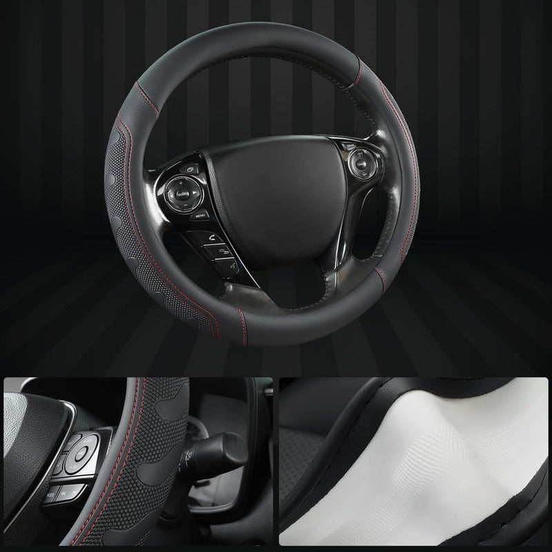 GIANT PANDA Microfiber Leather Steering Wheel Cover for Honda Accord,Civic,CR-V,HR-V,Pilot(Black+Red Line-Standard Size) - Image 4