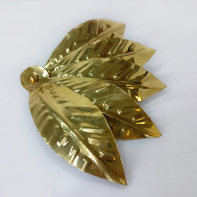 MAYAPURI MAYAPURI Pure Brass Amra Pallav for Puja or Original Pital Pooja Aam PattaMango Leaves 35x3x35 inches For Religious and Worship use Small Size Pack of 1  - Image 4