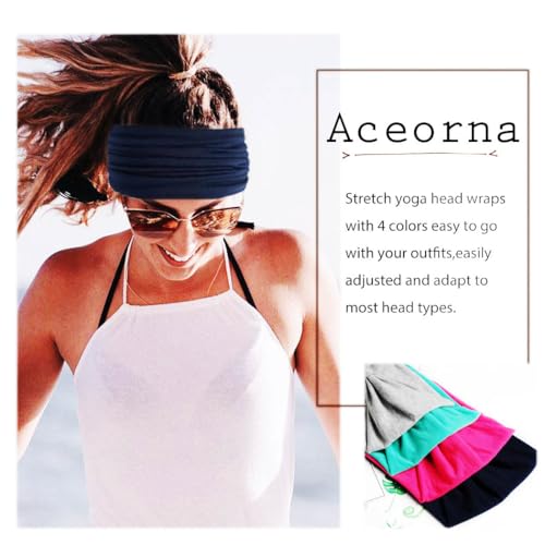Aceorna أيسورنا عصابات رأس عريضة مرنة تربان مزينة بأربطة شعر مرنة لليوغا والتمارين الرياضية وعصابات العرق للجري والرياضة وشالات رأس كبيرة لفWraps أفريقية للنساء 4 قطع (مجموعة C) - Image 5