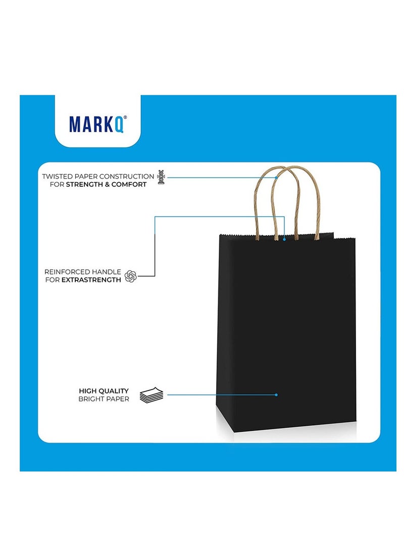 MARKQ [24 Bags] Kraft Paper bags with handles, 22 x 16 x 8 cm Black Gift bags for Birthday Party Favors, Weddings, Crafts, Packaging, Eid - Image 4