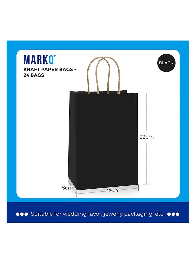 MARKQ [24 Bags] Kraft Paper bags with handles, 22 x 16 x 8 cm Black Gift bags for Birthday Party Favors, Weddings, Crafts, Packaging, Eid - Image 3