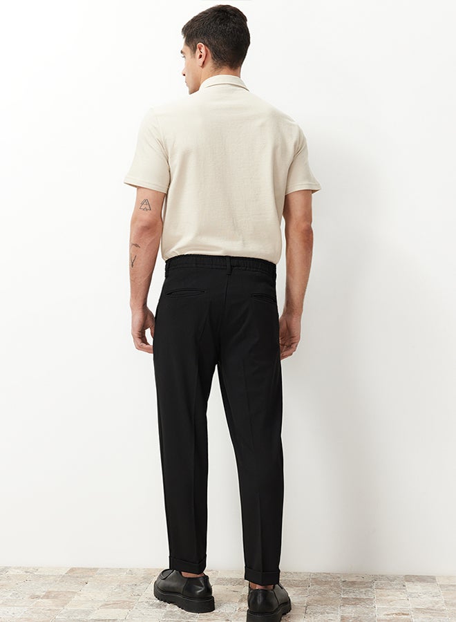 Black Italian Cut Pleated Fabric Trousers TMNSS24PL00022