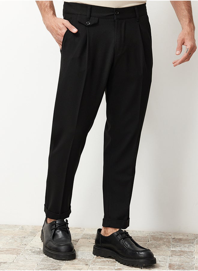 trendyol Black Italian Cut Pleated Fabric Trousers TMNSS24PL00022  - Image 1