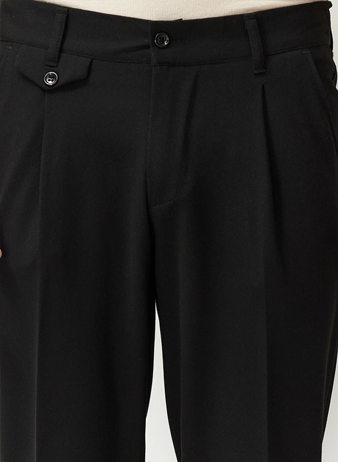Black Italian Cut Pleated Fabric Trousers TMNSS24PL00022