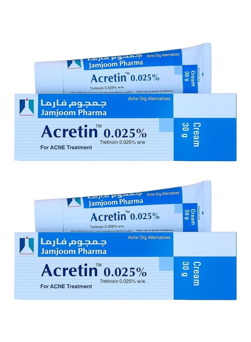 كريم أكريتين (Acretin) تريتينوين بتركيز 0.025% – عبوة من قطعتين | 30 جم × 2 | علاج حب الشباب