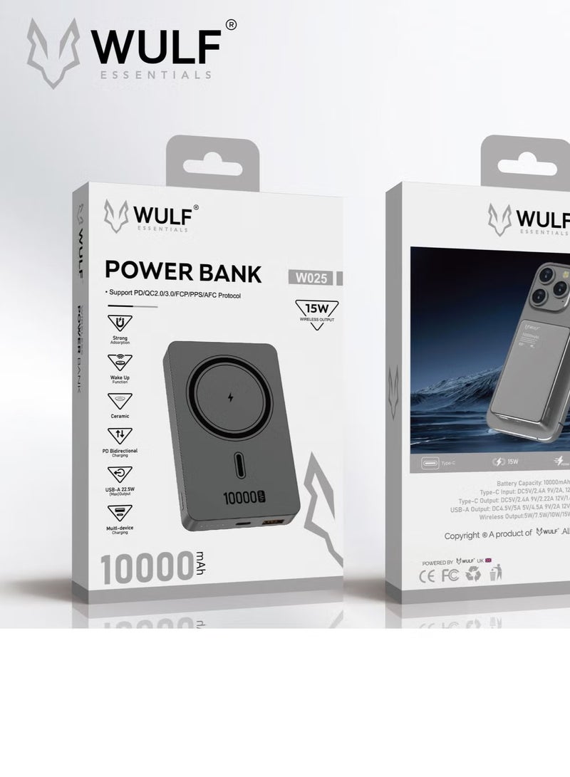 WULF Essentials W025 Ultra-Slim MagSafe Power Bank – 15W Wireless, 20W Fast Charging, 8mm Aluminium Alloy