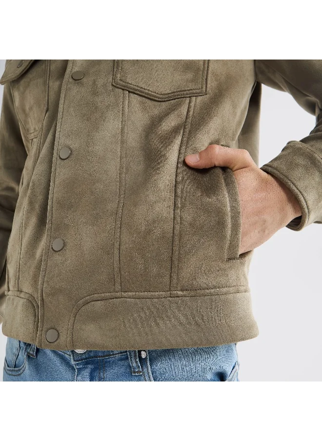 FAV Regular Fit Biker Jacket with Snap Button Closure