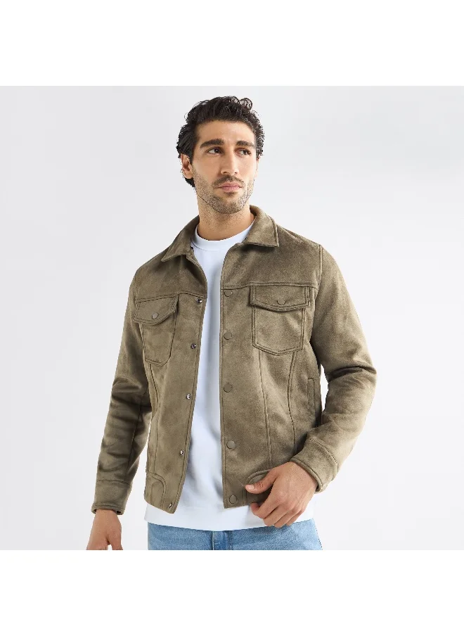 FAV Regular Fit Biker Jacket with Snap Button Closure