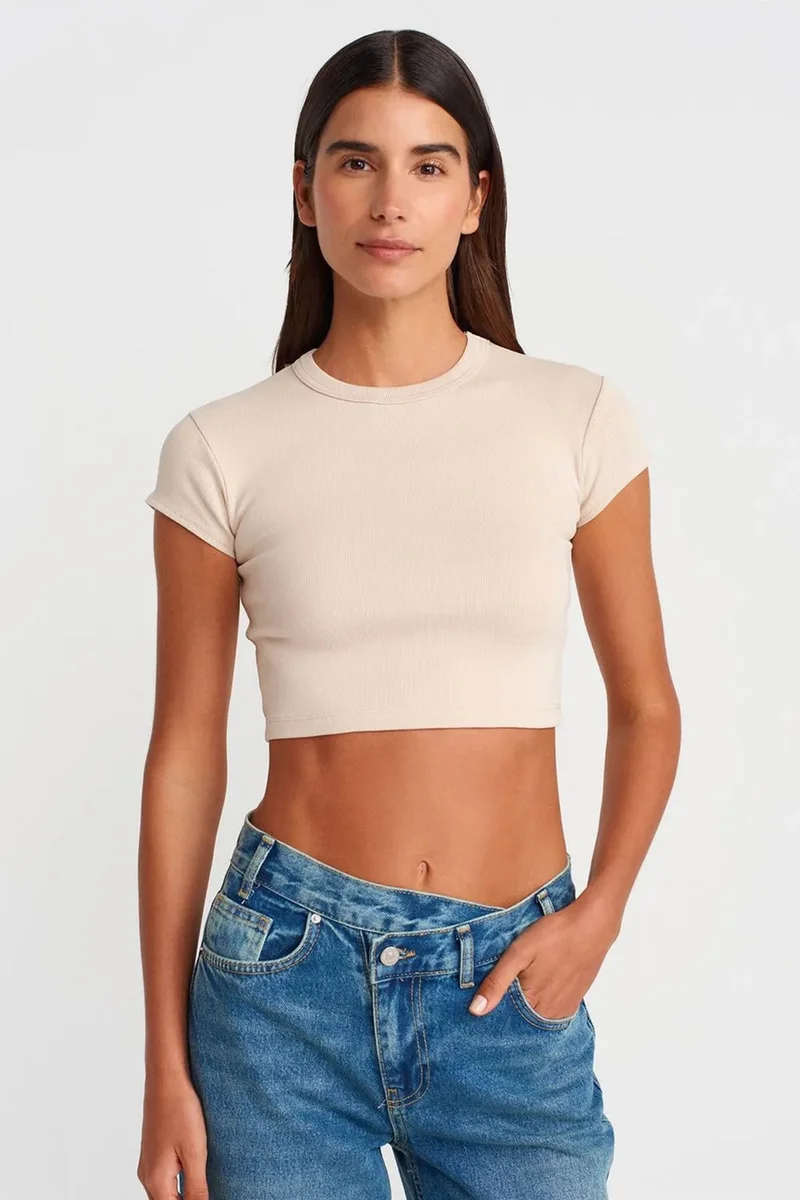 DILVIN Women's Slim Fit Crop Crew Neck T-Shirt