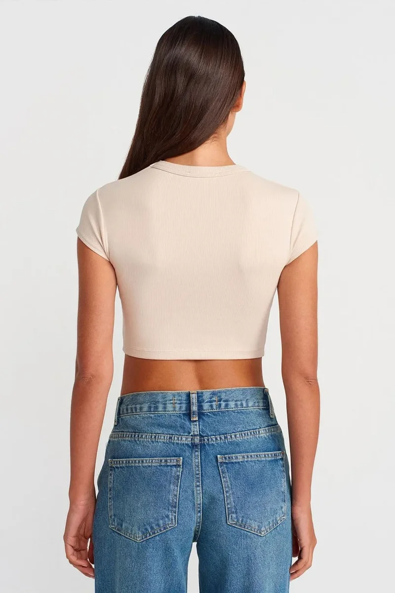 Dilvin Beige Natural DILVIN Women's Slim Fit Crop Crew Neck T-Shirt for Women | Best Price UAE