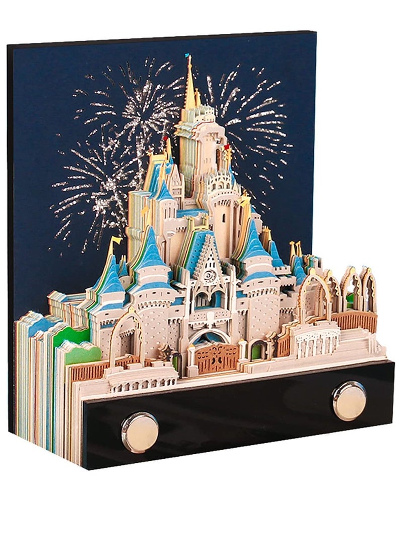 Excefore 3D Memo Pad Art Sticky Notes, Fantasy Castle Office Note Paper, 3D Paper Card Craft Character Silhouette Desk Note Paper, Non-Sticky Cubes Note Cards Stickers Post Notes for Office or Home - Image 1