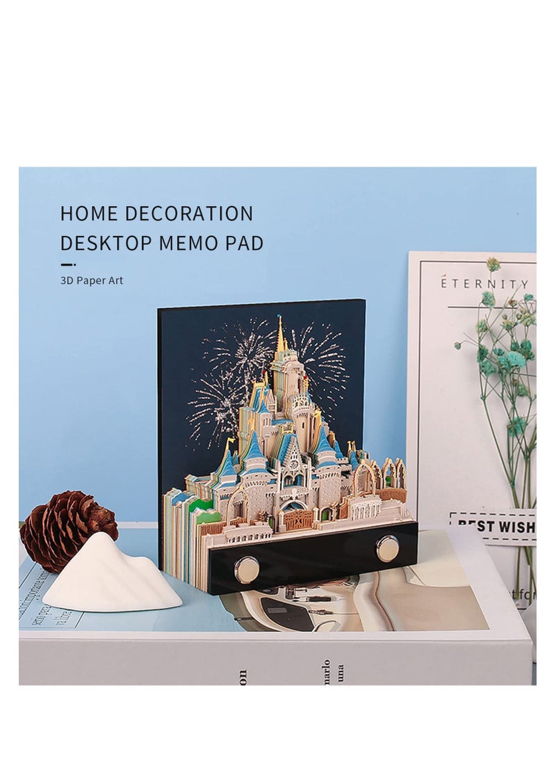 Excefore 3D Memo Pad Art Sticky Notes, Fantasy Castle Office Note Paper, 3D Paper Card Craft Character Silhouette Desk Note Paper, Non-Sticky Cubes Note Cards Stickers Post Notes for Office or Home - Image 3
