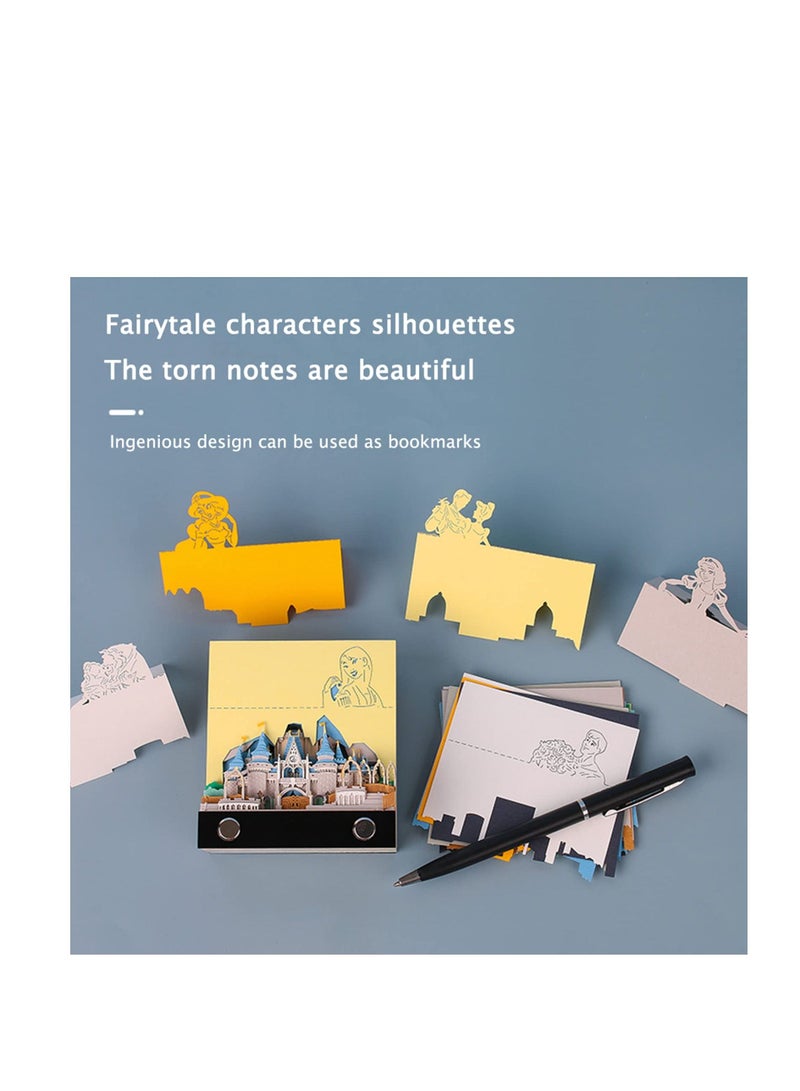 Excefore 3D Memo Pad Art Sticky Notes, Fantasy Castle Office Note Paper, 3D Paper Card Craft Character Silhouette Desk Note Paper, Non-Sticky Cubes Note Cards Stickers Post Notes for Office or Home - Image 4
