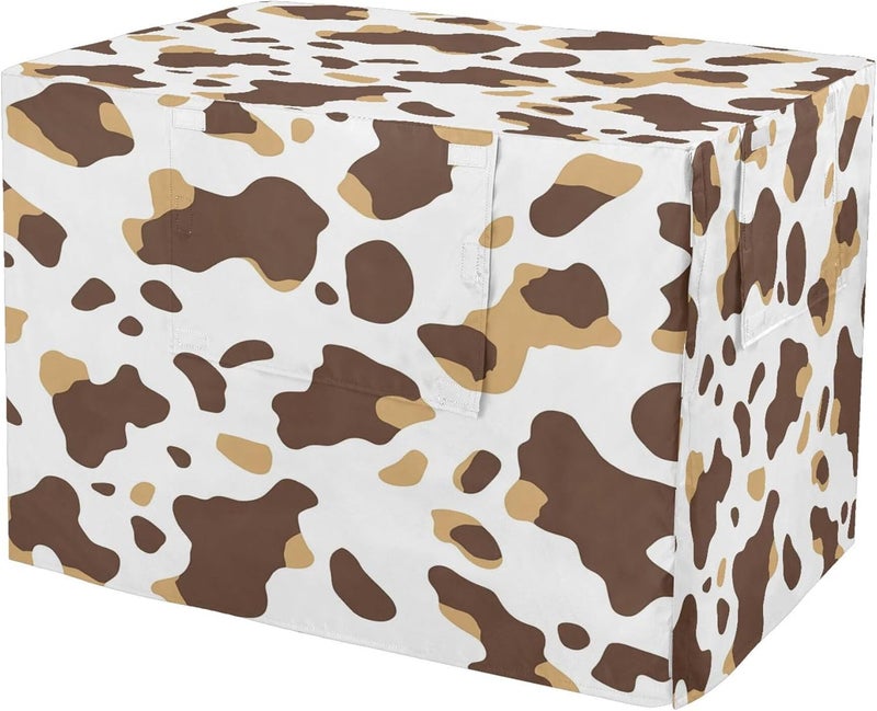 Brown Cow Print Dog Crate Cover with Breathable Mesh Windproof Waterproof Heavy Duty Pet Kennel Cover, Roll-up Side Windows, 34in Dog Cage Cover Kennel Protector - Image 2