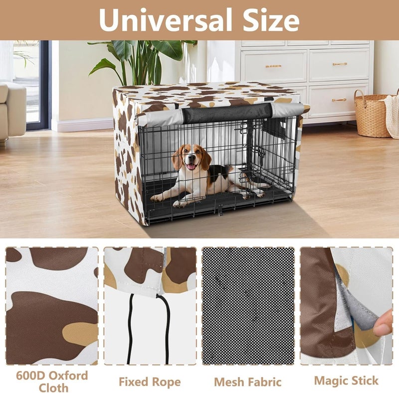 Brown Cow Print Dog Crate Cover with Breathable Mesh Windproof Waterproof Heavy Duty Pet Kennel Cover, Roll-up Side Windows, 34in Dog Cage Cover Kennel Protector - Image 4