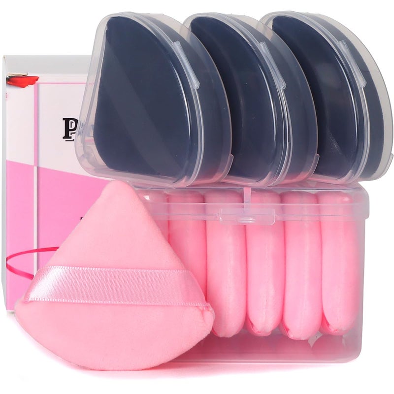 Ocim 10Pcs Triangle Powder Puffs for Face PowderSoft Velour Triangular Beauty PuffMakeup PressedBaking  Setting Powder Sponge Applicator Pads with CaseBlackPink