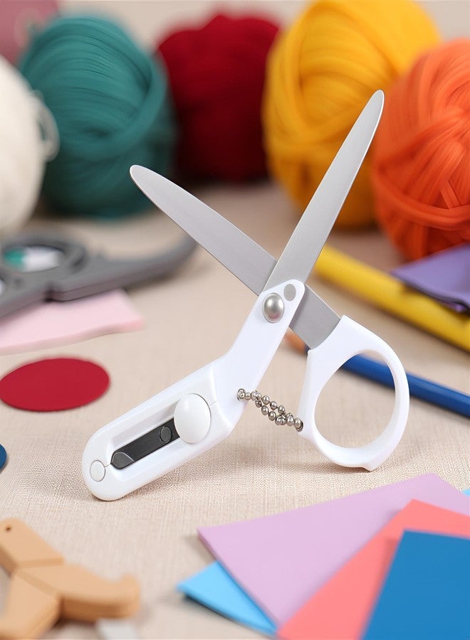 Dwuww 2Pcs White Folding Scissors Safe Portable Travel Scissors Foldable Telescopic Cutter Pocket Mini Scissor with Keychain for Cutting, Scrapbooking, Sewing, Office Cutting Tools, Craft - Image 5