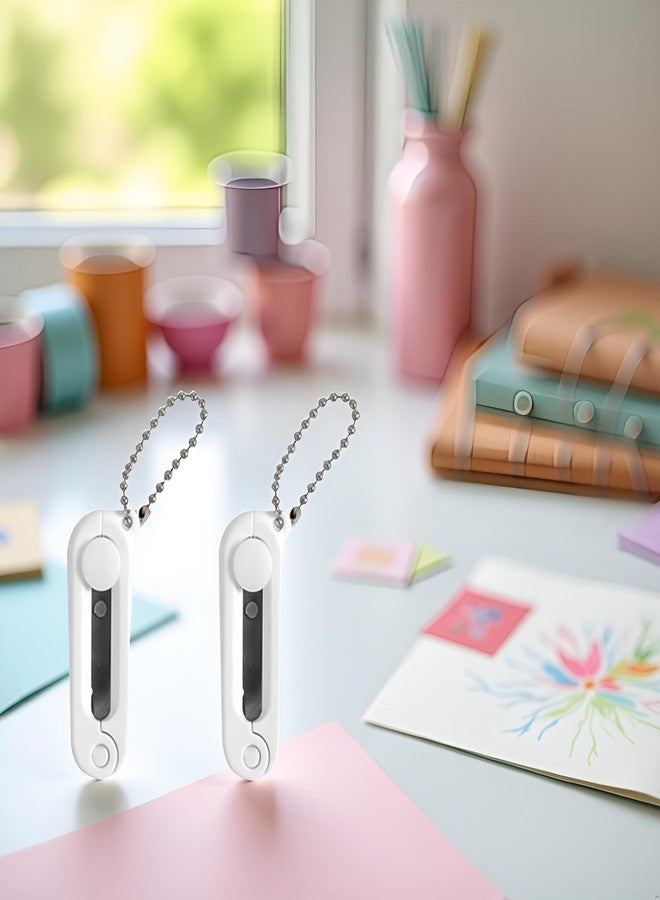 Dwuww 2Pcs White Folding Scissors Safe Portable Travel Scissors Foldable Telescopic Cutter Pocket Mini Scissor with Keychain for Cutting, Scrapbooking, Sewing, Office Cutting Tools, Craft - Image 3