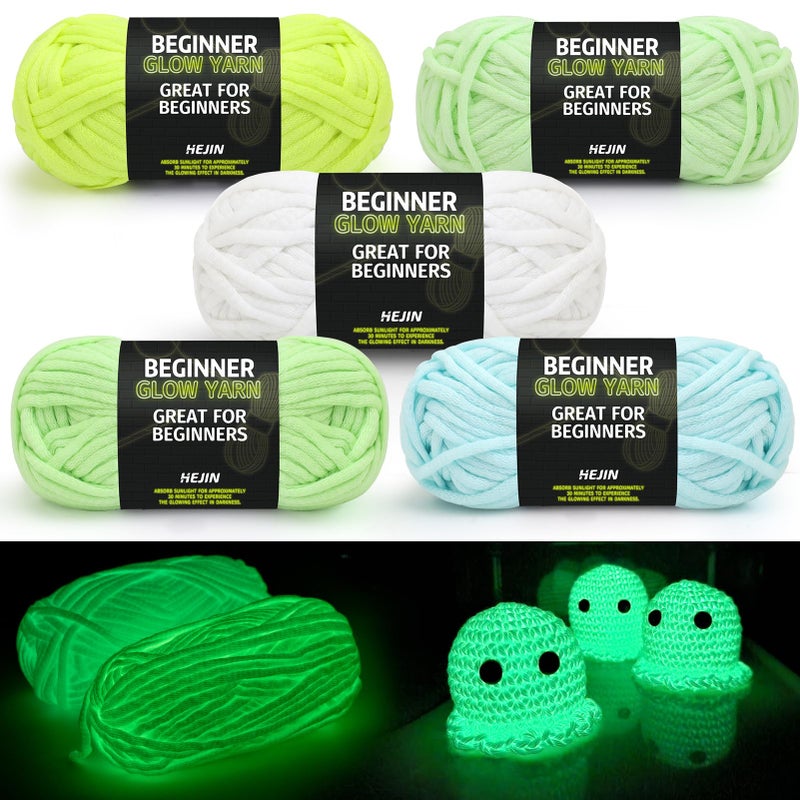 5x50g Glow in The Dark Yarn Set for Crocheting and Knitting 5x51m 60yds Yarn for Beginners with EasytoSee Stitches WorstedWeight Medium 4 Beginners Crochet Kit