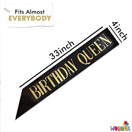 WOBBOX Birthday Girl Sash, Happy Birthday Sash, Birthday queen Sash, Birthday Sash For Kids, its my birthday Sash, Birthday Decoration, Black & Golden Birthday Queen (1 Pcs) (FP3532) - Image 3