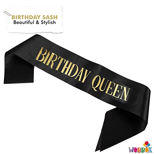 WOBBOX Birthday Girl Sash, Happy Birthday Sash, Birthday queen Sash, Birthday Sash For Kids, its my birthday Sash, Birthday Decoration, Black & Golden Birthday Queen (1 Pcs) (FP3532) - Image 2