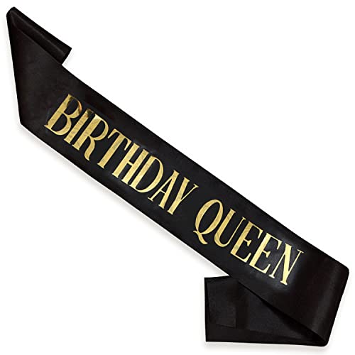 WOBBOX Birthday Girl Sash, Happy Birthday Sash, Birthday queen Sash, Birthday Sash For Kids, its my birthday Sash, Birthday Decoration, Black & Golden Birthday Queen (1 Pcs) (FP3532) - Image 1