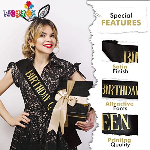 WOBBOX Birthday Girl Sash, Happy Birthday Sash, Birthday queen Sash, Birthday Sash For Kids, its my birthday Sash, Birthday Decoration, Black & Golden Birthday Queen (1 Pcs) (FP3532) - Image 4
