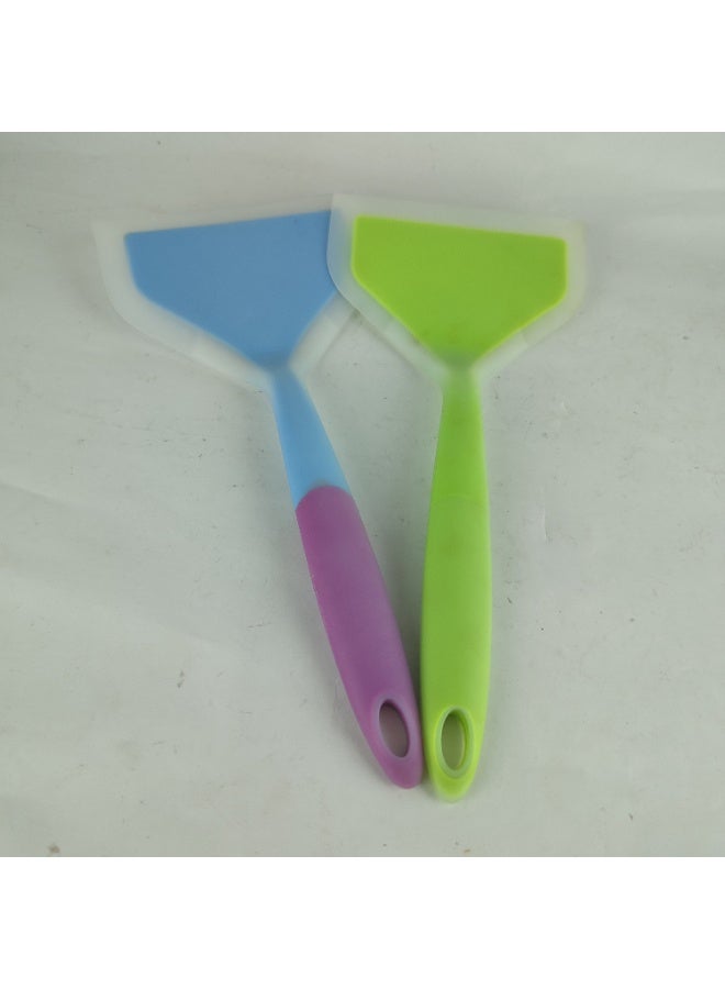 مجموعة من 3 قطع من أدوات طهي الفطائر المصنوعة من السيليكون، ملعقة مسطحة عريضة، ملعقة مرنة من السيليكون، ملعقة مسطحة عريضة غير لاصقة، ملعقة مسطحة لأواني الطهي، عجة البيض والبسكويت (ألوان متنوعة) - Image 4