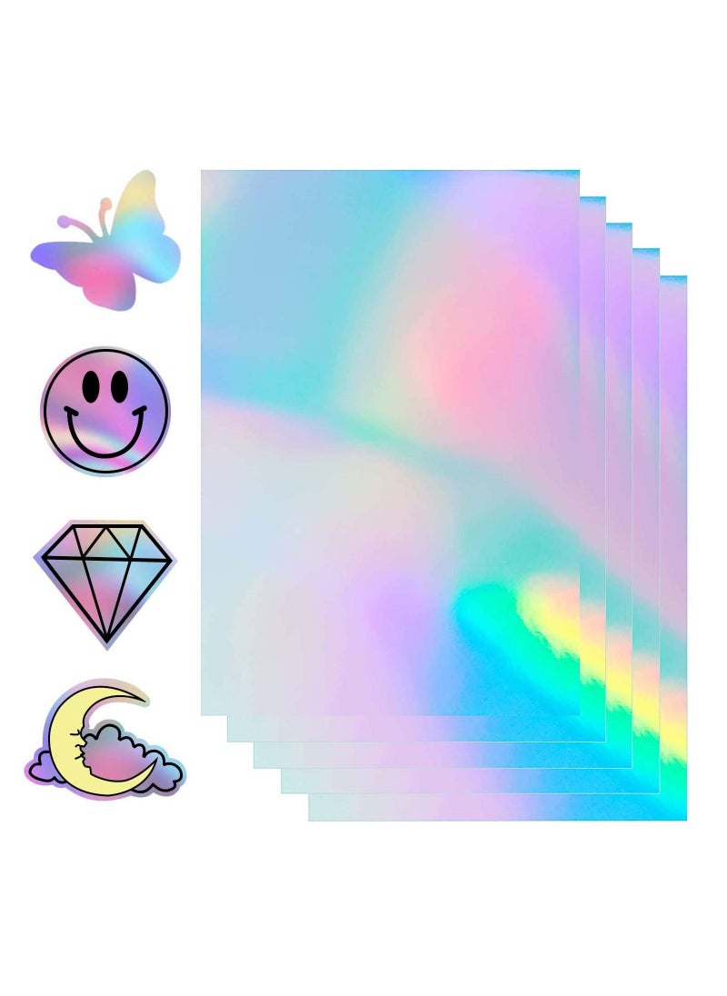 Generic 20 pcs Holographic Sticker Paper Clear for Ink jet Printer Dries Quickly Waterproof Sticker Paper Rainbow Vinyl Sticker Paper 8.5 x 11 Inches  - Image 1