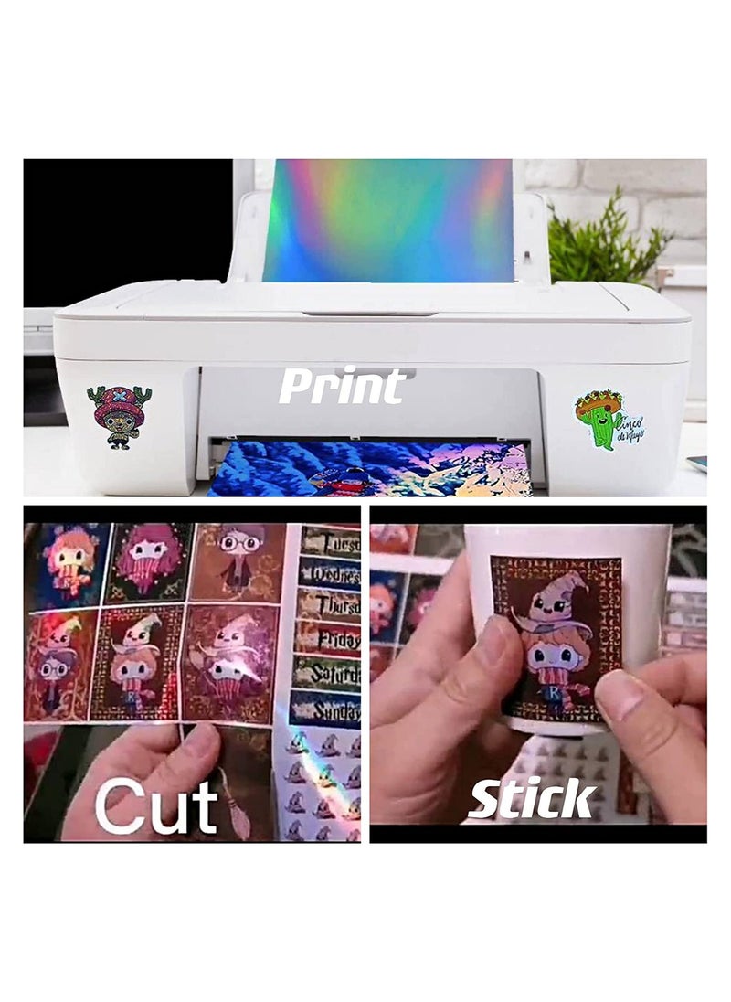 Generic 20 pcs Holographic Sticker Paper Clear for Ink jet Printer Dries Quickly Waterproof Sticker Paper Rainbow Vinyl Sticker Paper 8.5 x 11 Inches  - Image 3