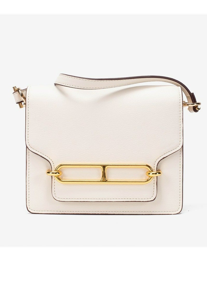 Loquat Ladies'Fashionable PU Leather Square Bag Handbag Single Shoulder Crossbody Bags Cream White - Image 1