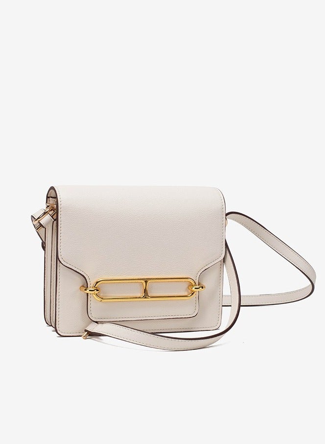 Loquat Ladies'Fashionable PU Leather Square Bag Handbag Single Shoulder Crossbody Bags Cream White - Image 2