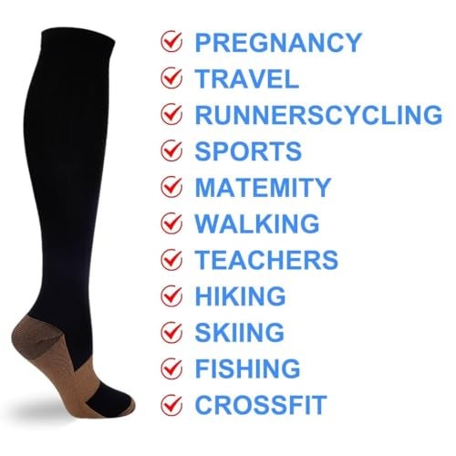 Double Couple 7 Pairs Copper Compression Socks for Men Women Knee High Stockings Support Socks for Sports - Image 3