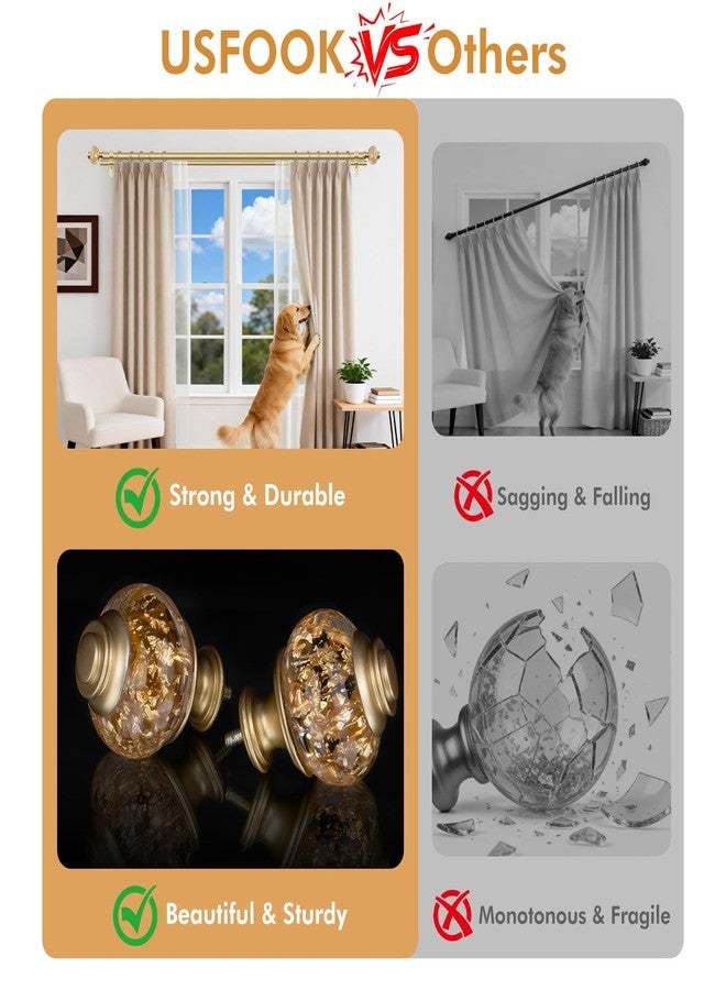 USFOOK 1 Inch Luxury Gold Double Curtain Rods for Windows 66 to 120 Inches(5.5-10ft), Adjustable Heavy Duty Drapery Rods, Telescoping Dual Curtain Rod with Translucent Finials, Wall Mounted - Image 5