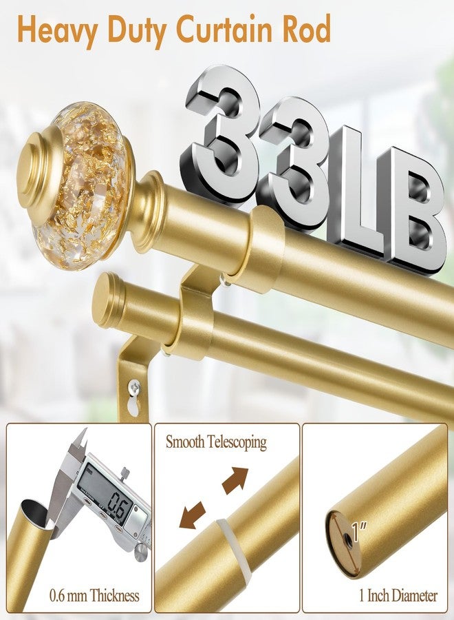 USFOOK 1 Inch Luxury Gold Double Curtain Rods for Windows 66 to 120 Inches(5.5-10ft), Adjustable Heavy Duty Drapery Rods, Telescoping Dual Curtain Rod with Translucent Finials, Wall Mounted - Image 3