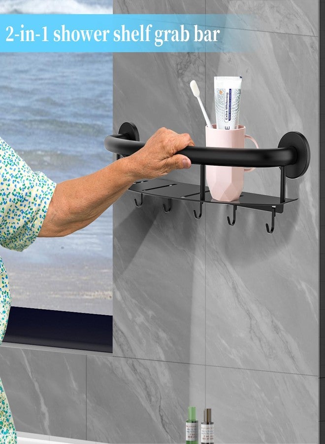 Munzong 18 Inch Shower Grab Bar w/Storage Shelf, Black Stainless Steel 2 in 1 Bathroom Balance Bar, Safety Hand Rail Support Senior Assist Bath Handle - Image 4