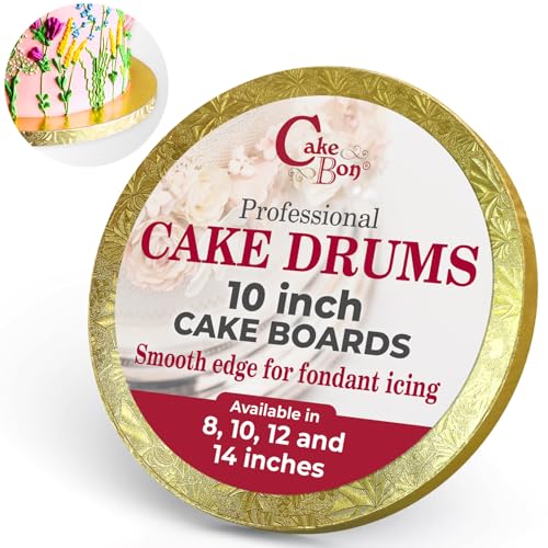 Cakebon Cake Boards - Sturdy 1/2 Inch Thick Drums - 10 Inch Professional Smooth Straight Edges Gold 1-Pack - Image 1