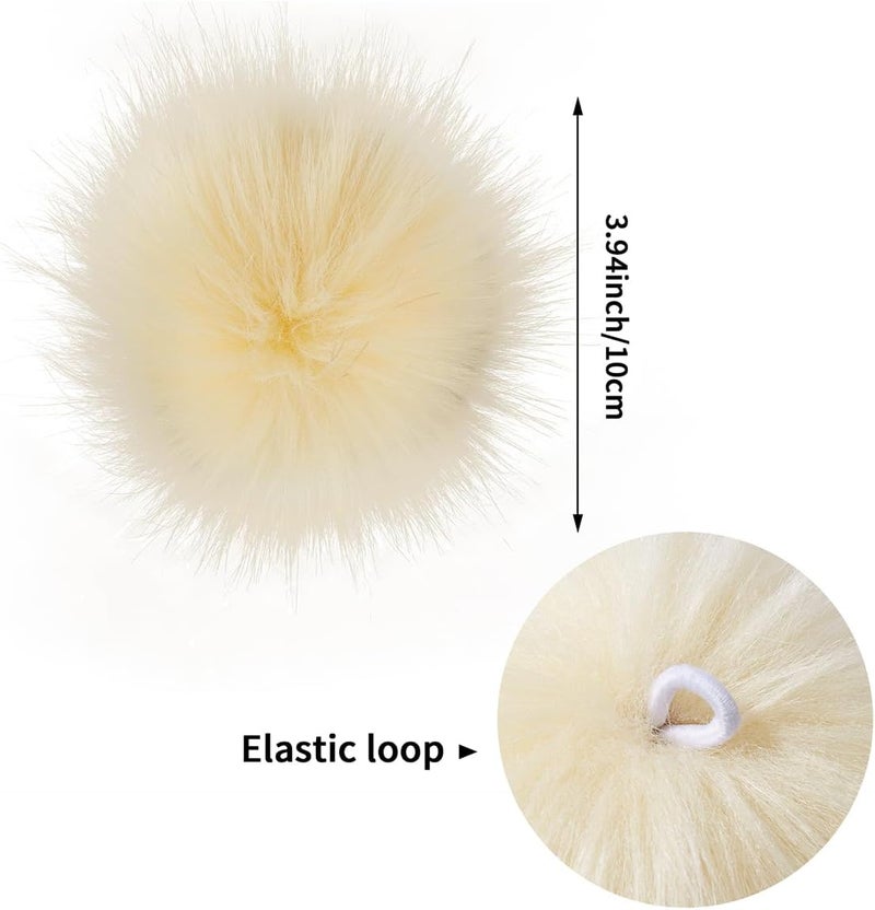Homtable 12 Pieces Faux Fur Pom Pom Balls Fur Fluffy Pompom Ball with Elastic Loop for Hats Shoes Scarves Gloves Scarves Bag Key Chain Charms Accessories (Cream) - Image 2