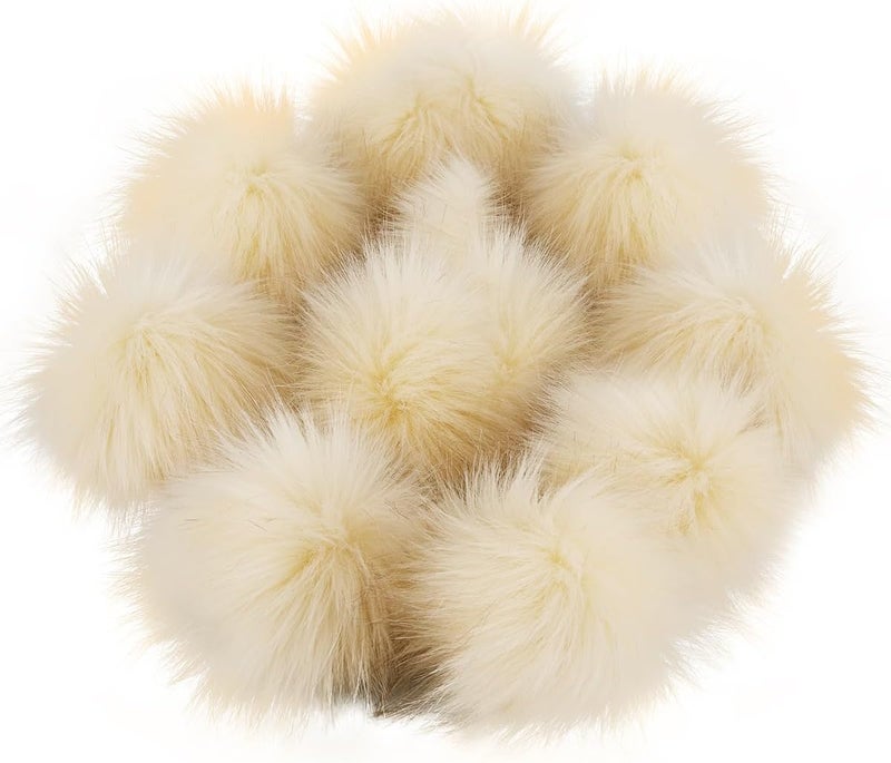 Homtable 12 Pieces Faux Fur Pom Pom Balls Fur Fluffy Pompom Ball with Elastic Loop for Hats Shoes Scarves Gloves Scarves Bag Key Chain Charms Accessories (Cream) - Image 1