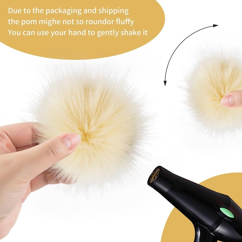 Homtable 12 Pieces Faux Fur Pom Pom Balls Fur Fluffy Pompom Ball with Elastic Loop for Hats Shoes Scarves Gloves Scarves Bag Key Chain Charms Accessories (Cream) - Image 3
